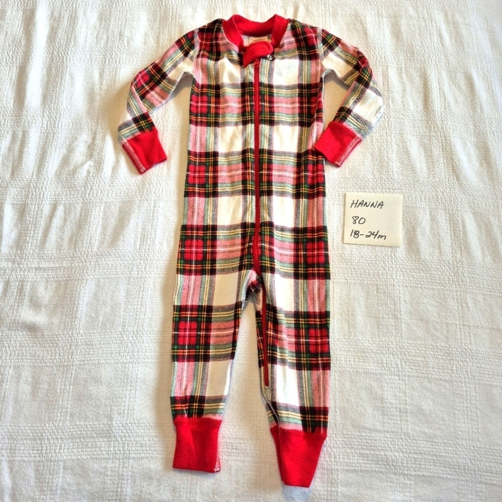 Hanna Andersson boys size 80 or 18-24 months plaid red green & white pajama